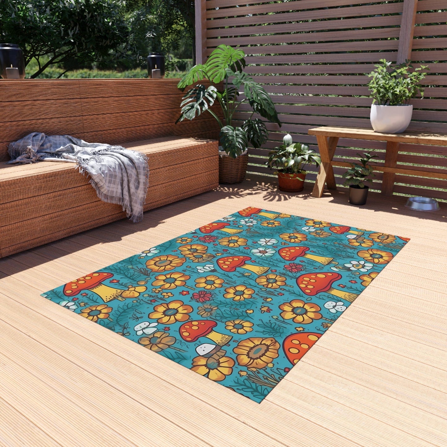 Colorful Mushroom Flower Rug