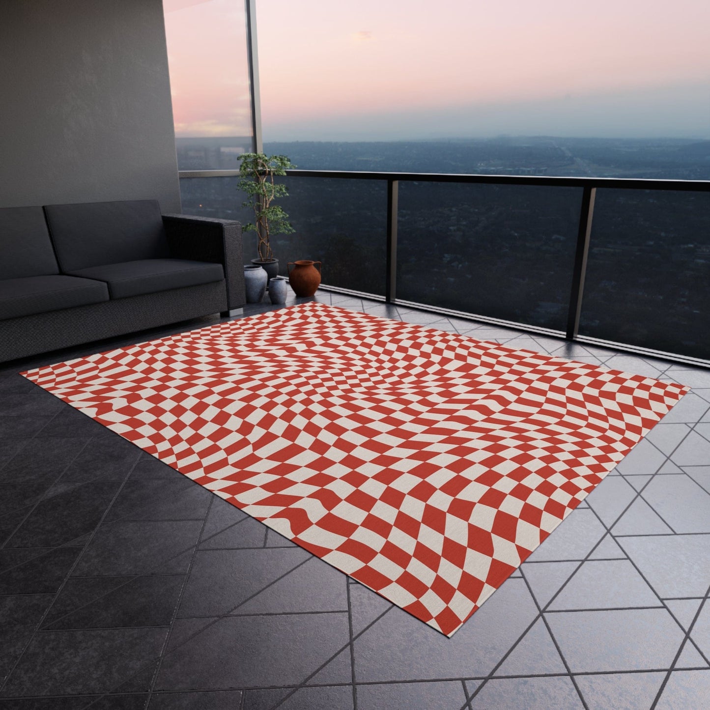 Groovy Red Checkered Rug