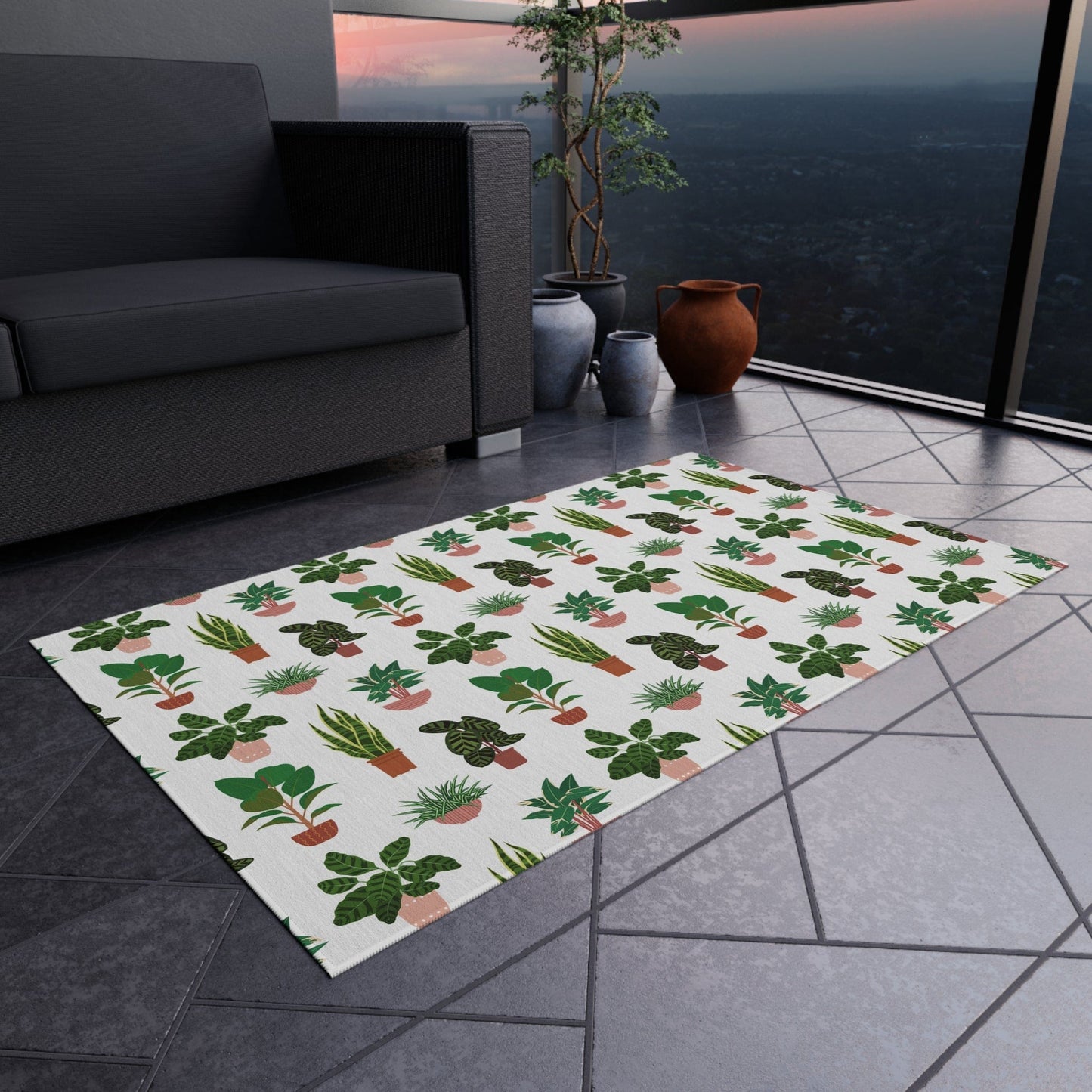 White Plant Rug