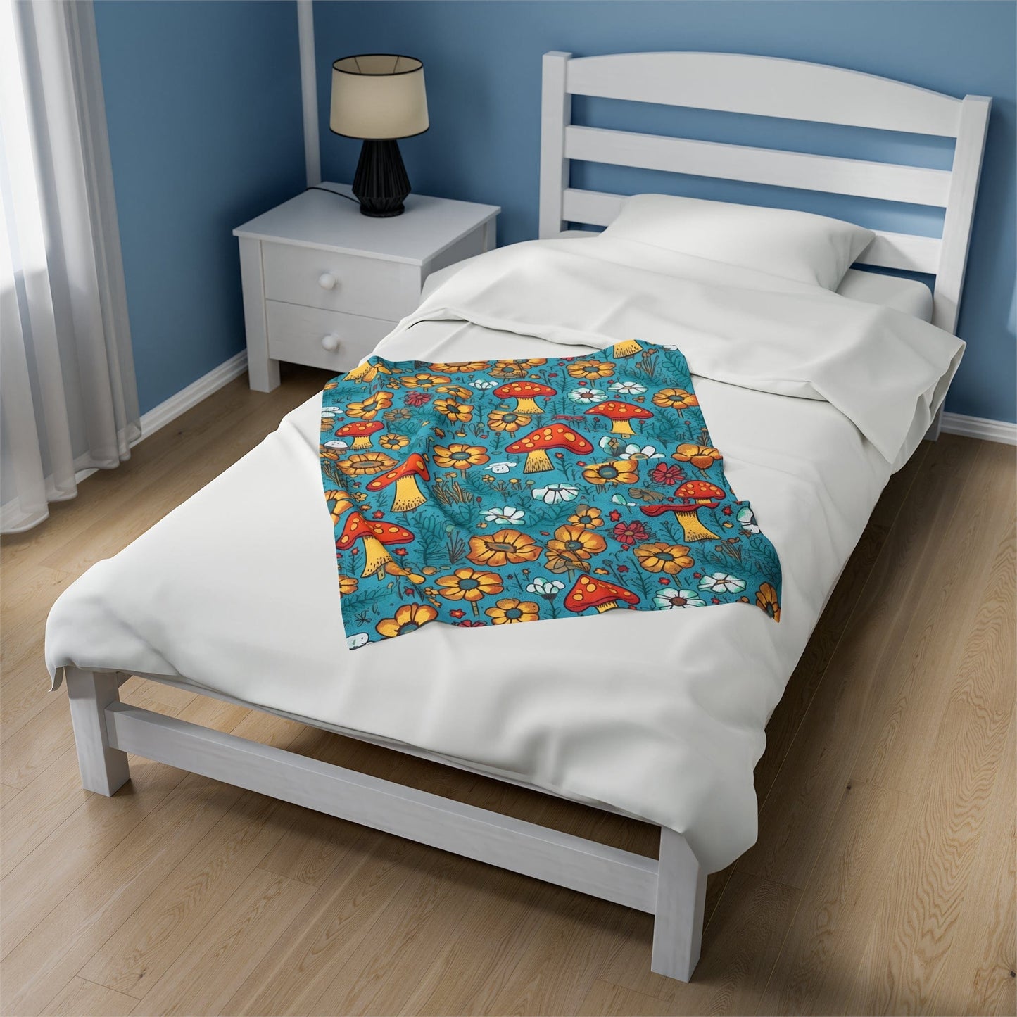 Cute Blue Mushroom Throw Blanket