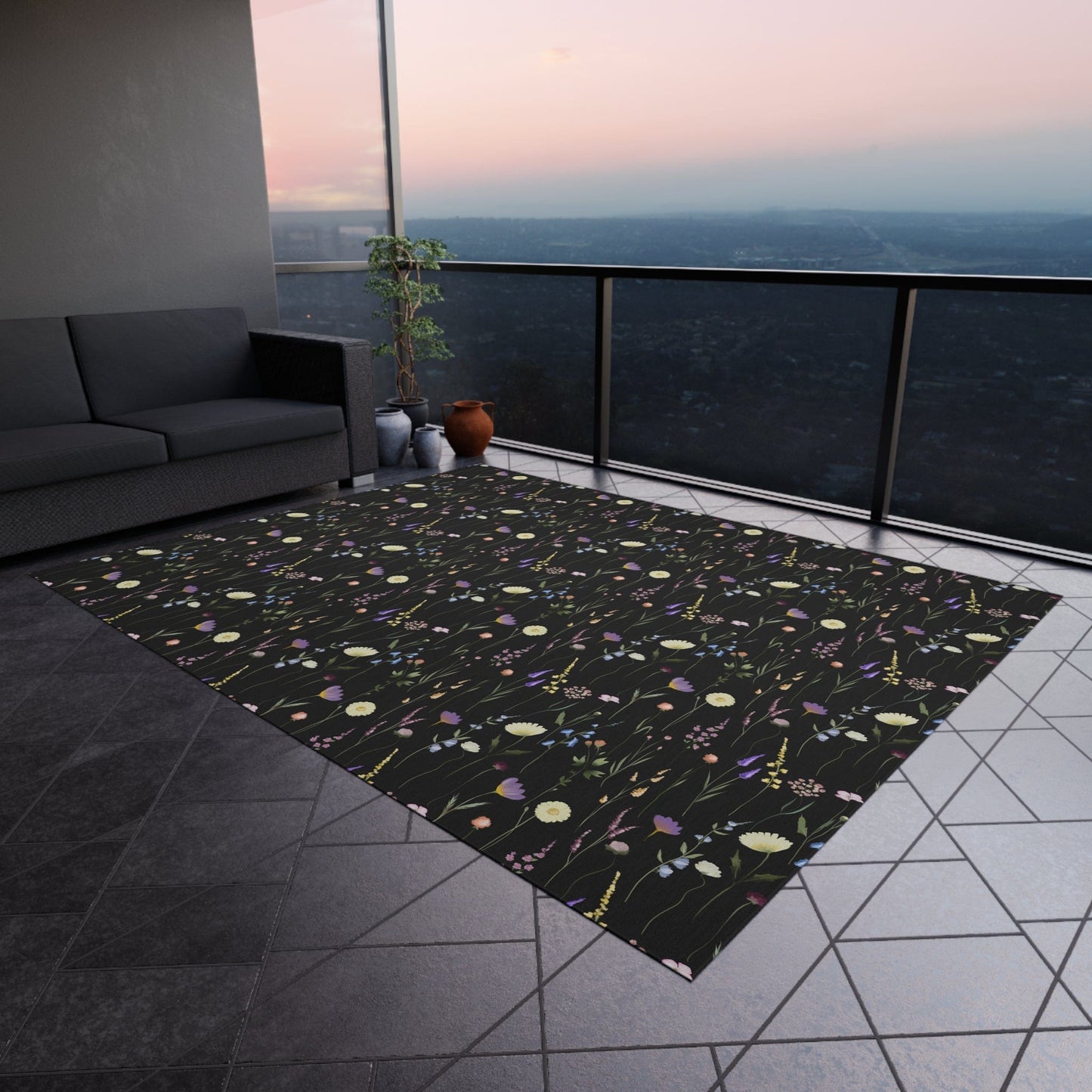 Colorful Dark Wildflower Rug