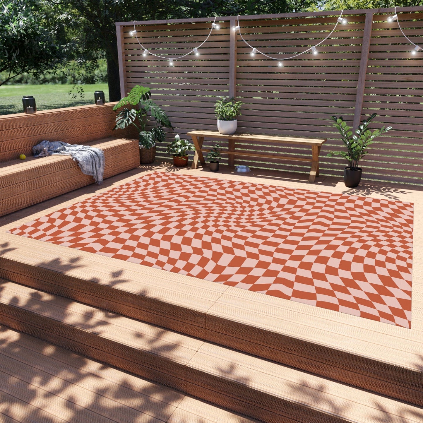 Wavy Red Checkered Rug