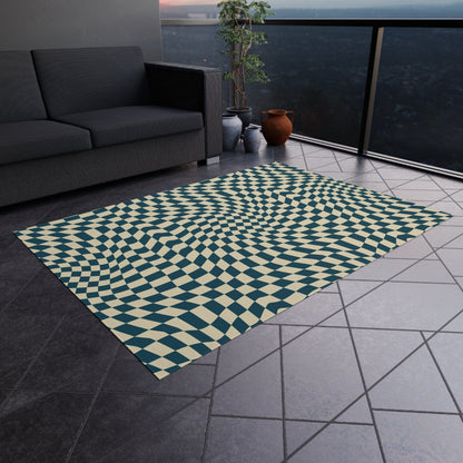 Wavy Blue Checkered Rug