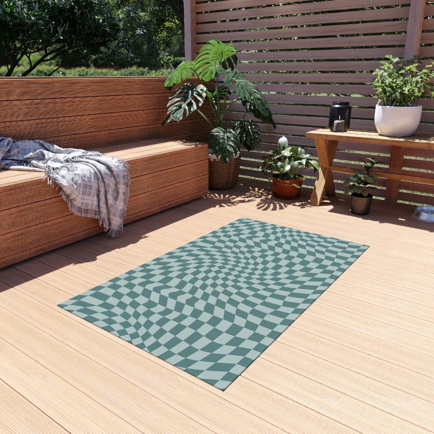 Groovy Blue Checkered Rug