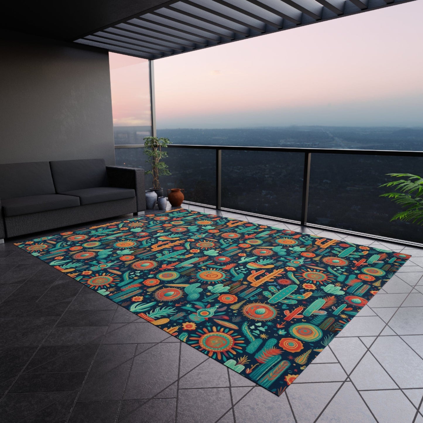 Colorful Southwestern Cactus Rug