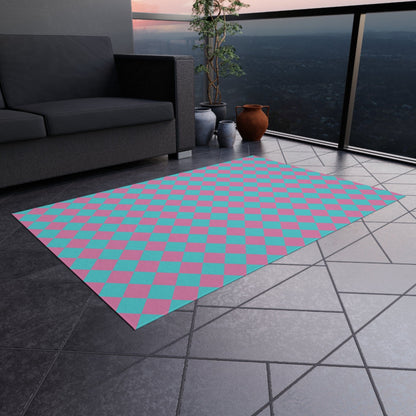 Blue Pink Checkered Rug