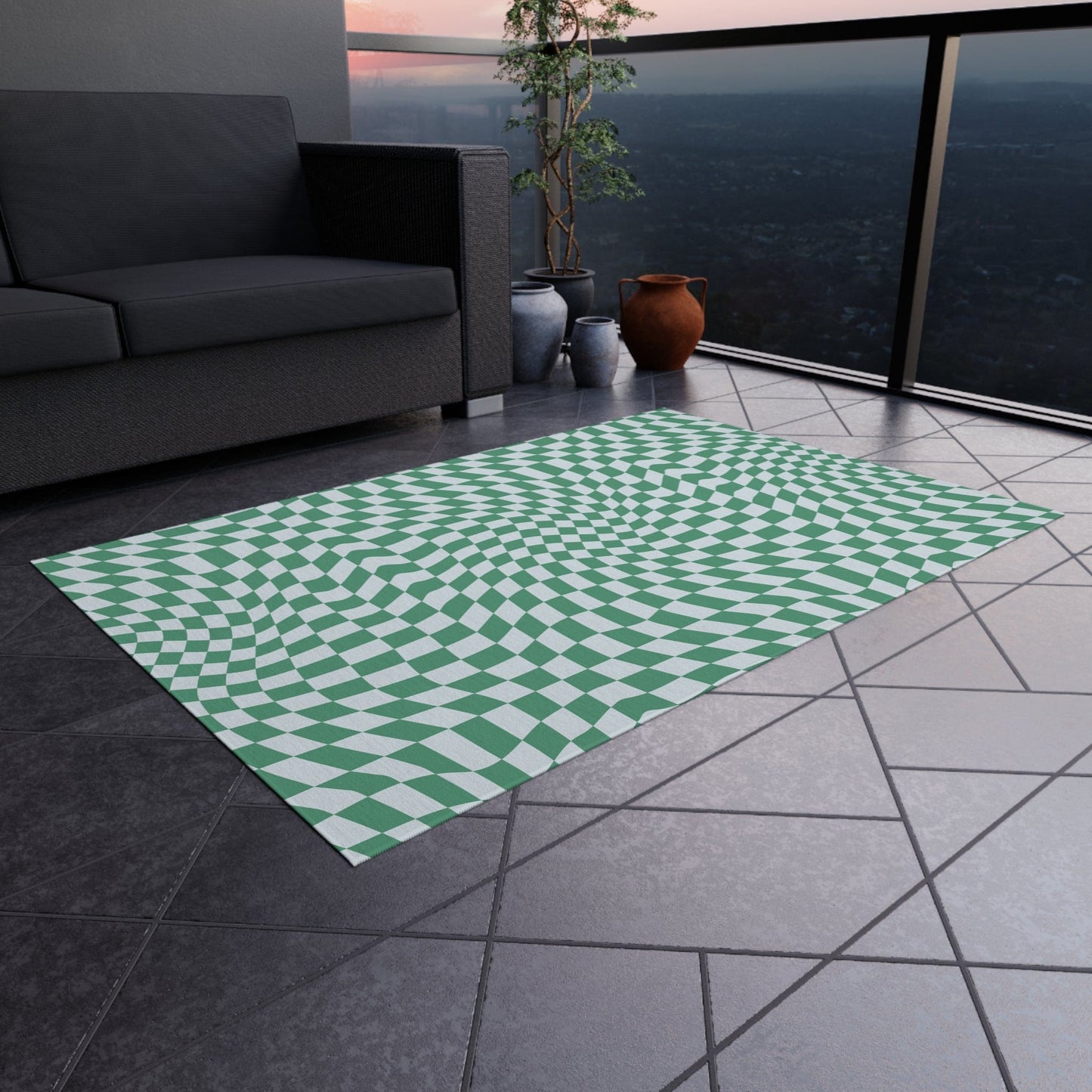 Retro Blue Checkered Rug