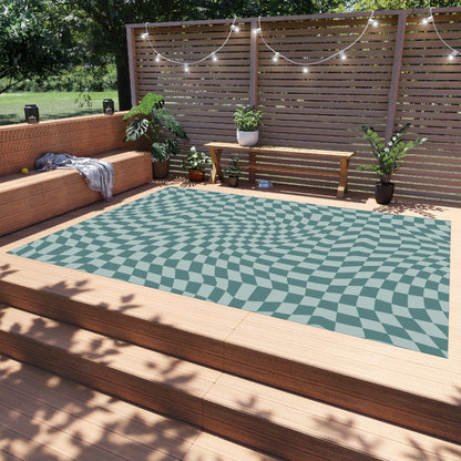 Groovy Blue Checkered Rug