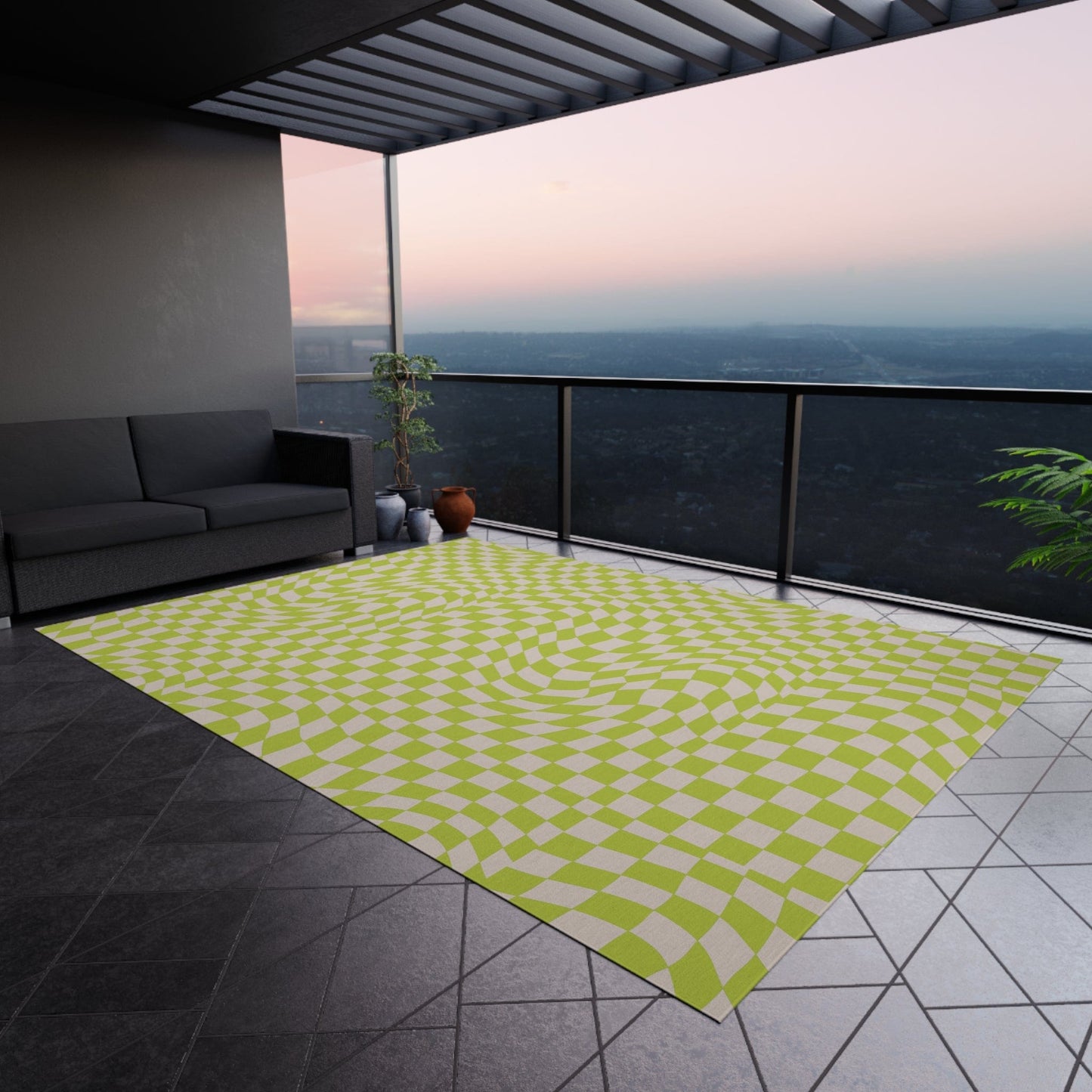 Groovy Green Checkered Rug