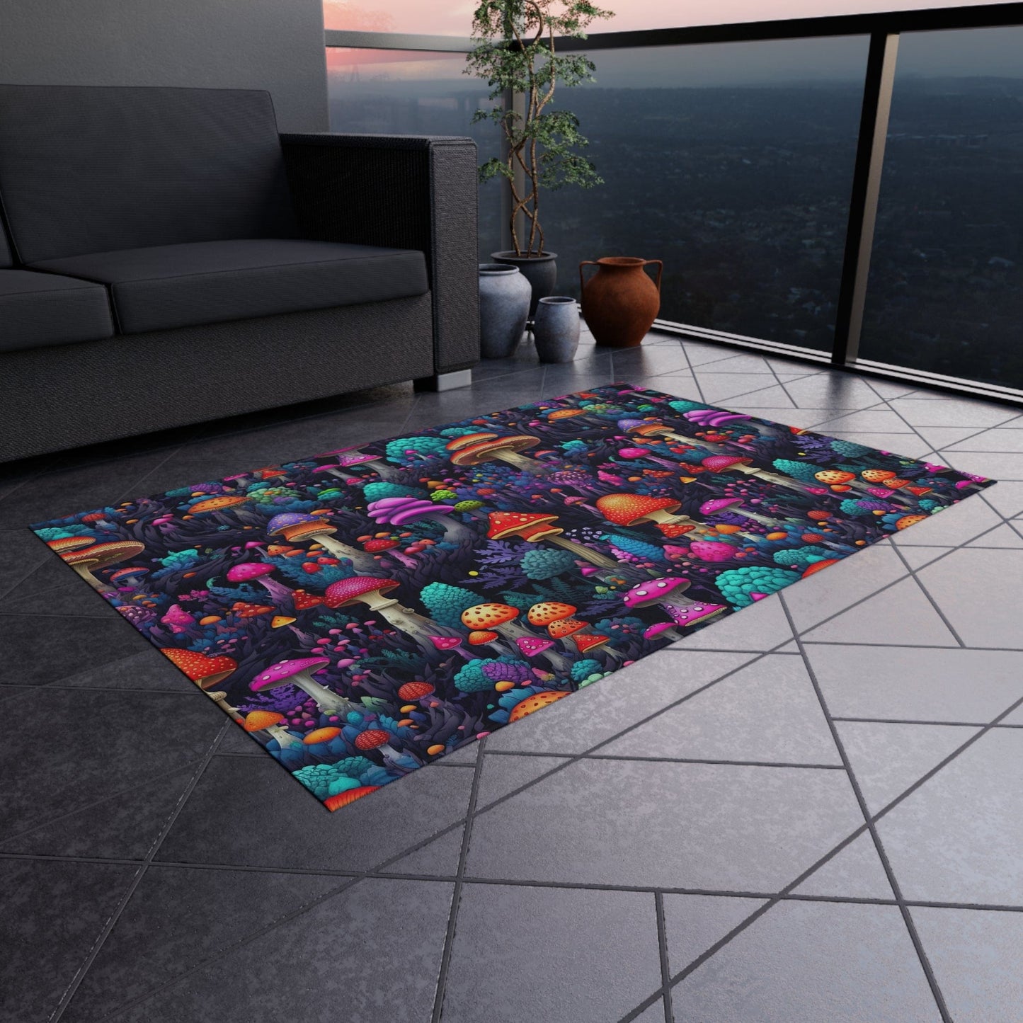 Colorful Trippy Mushroom Rug