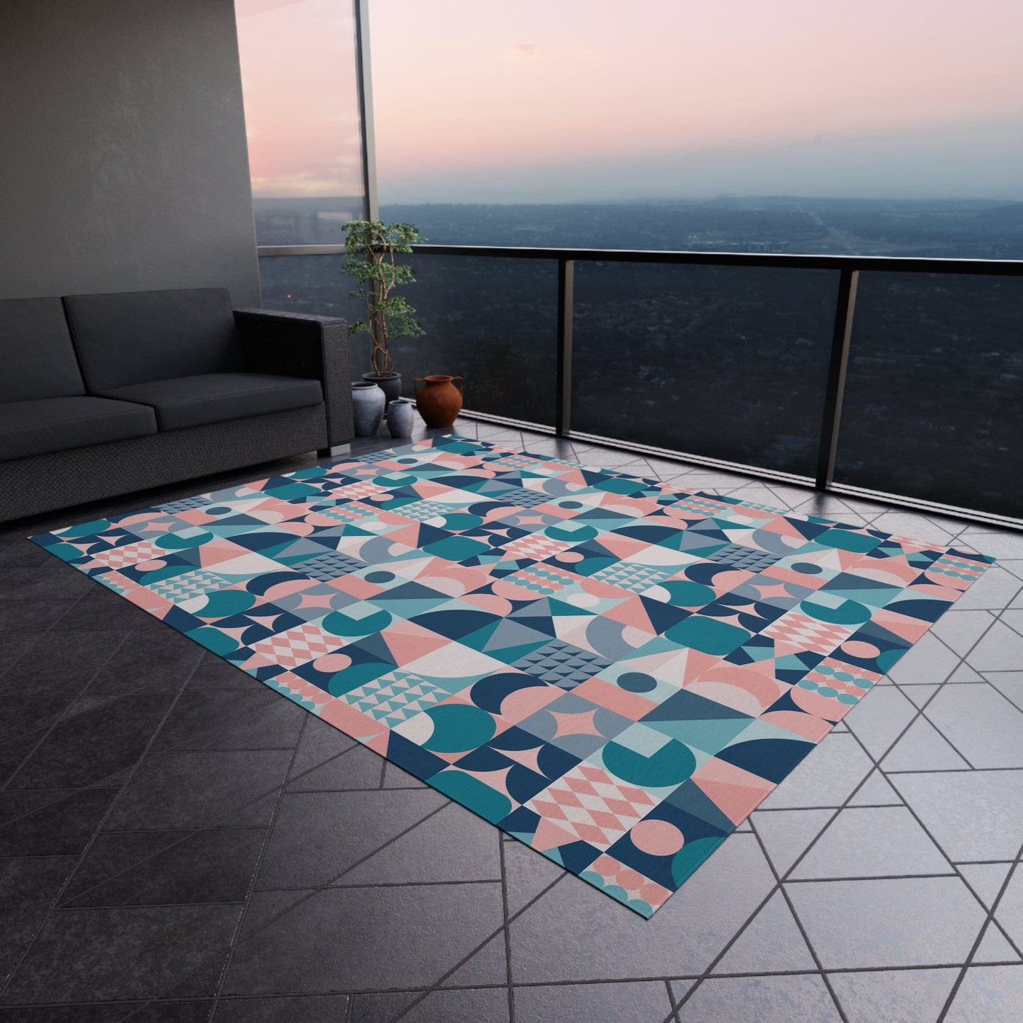 Blue and Pink Geometric Rug