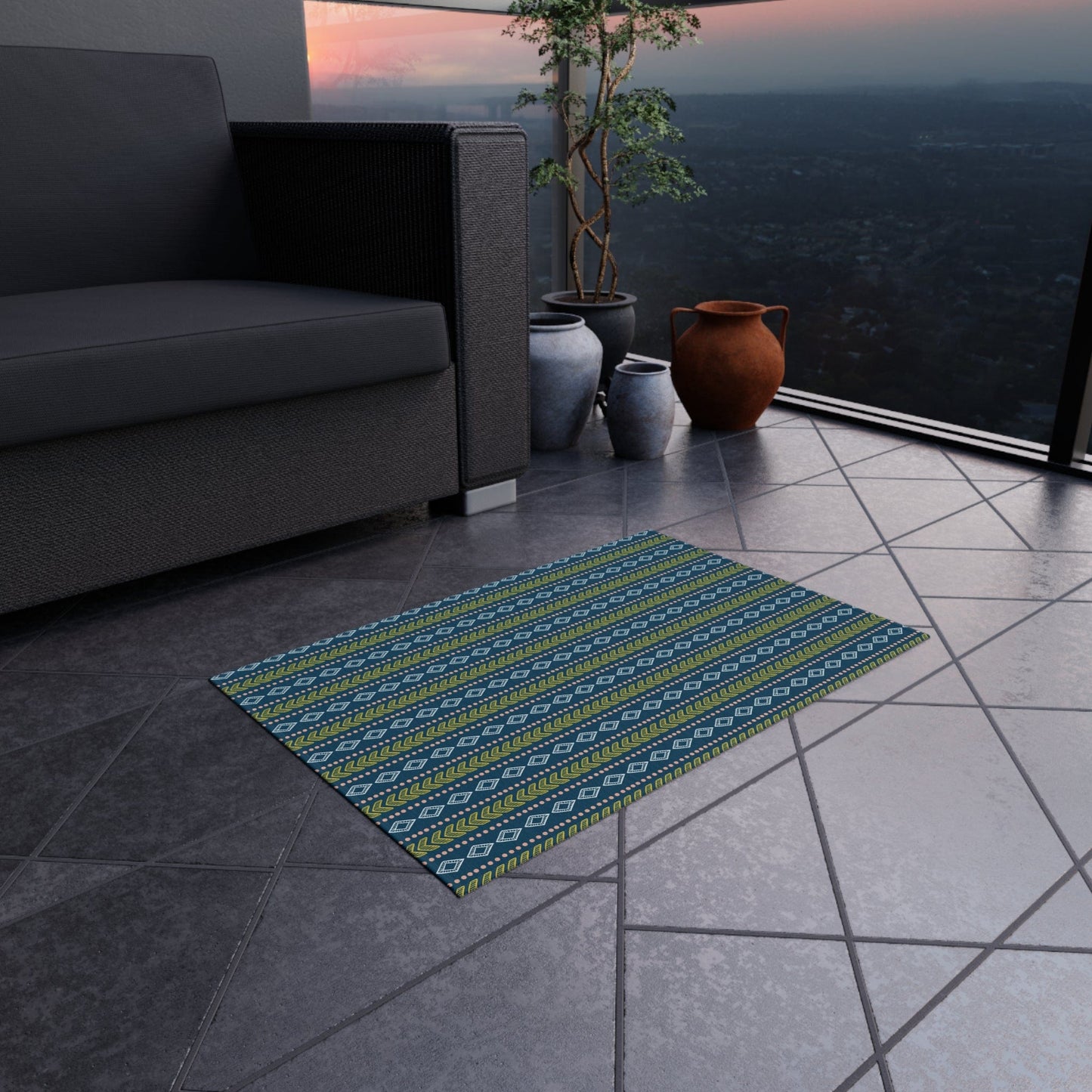 Green Blue Geometric Rug