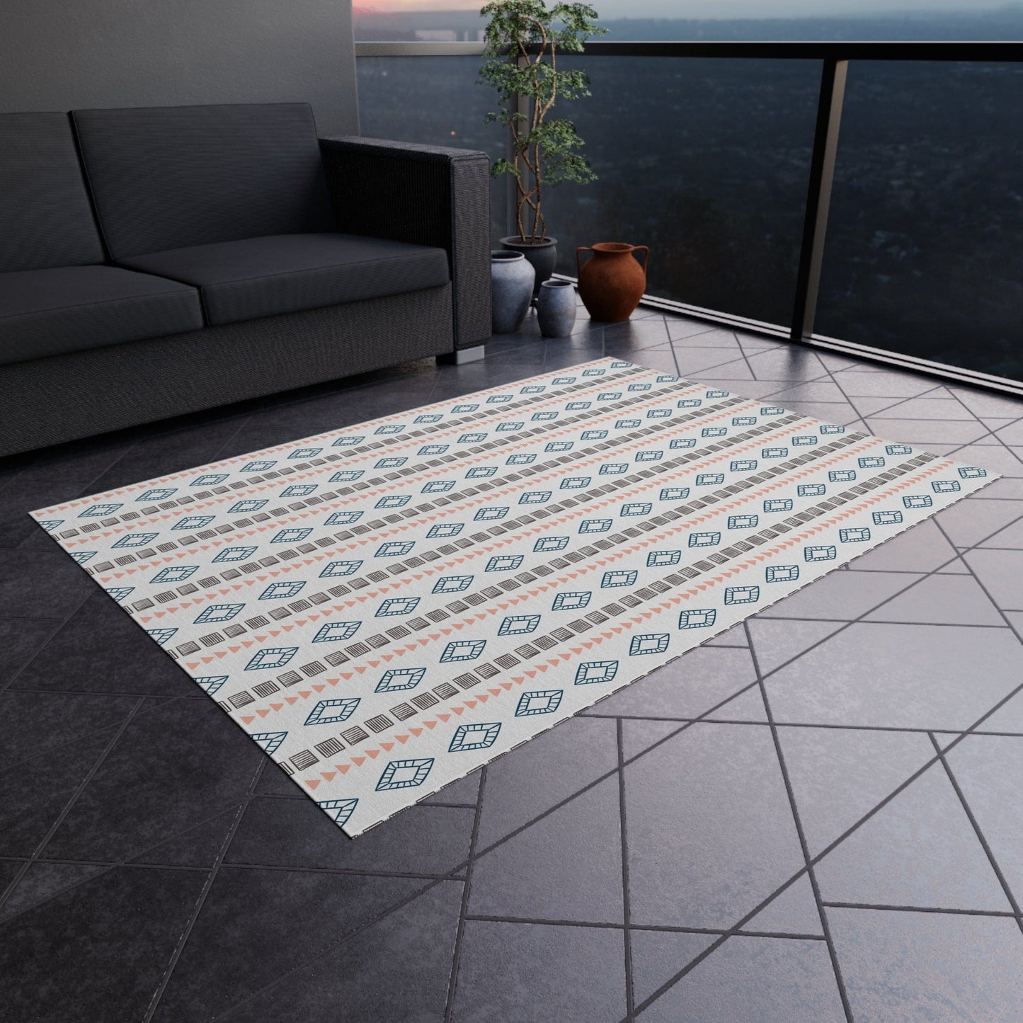 White Geometric Rug