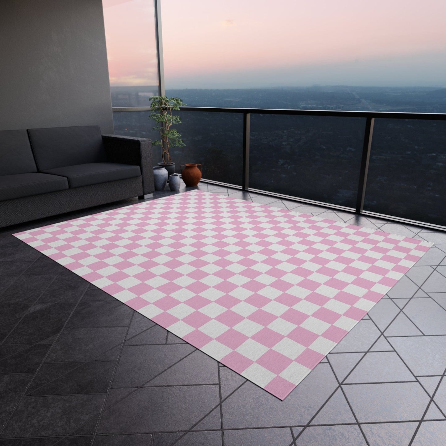 Pink Checkered Rug