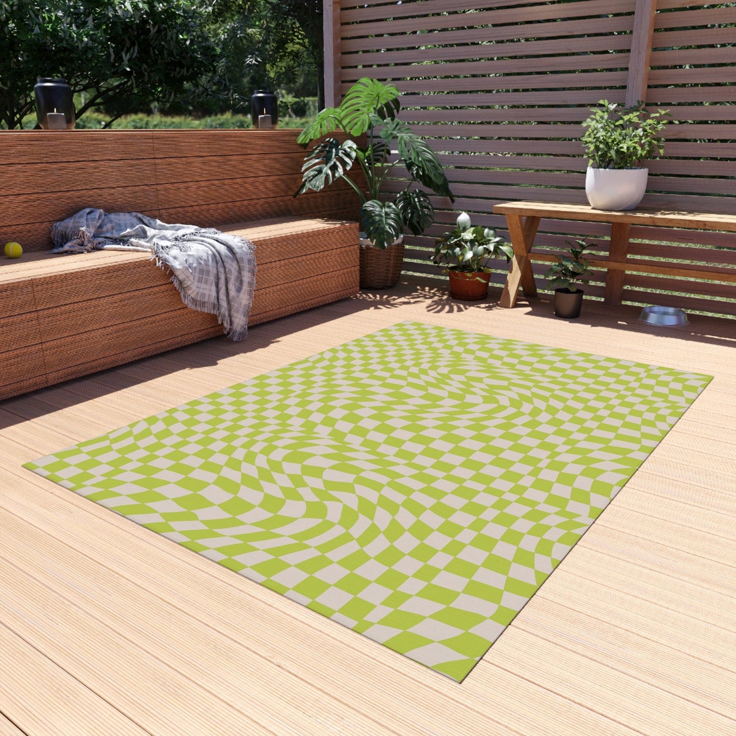 Groovy Green Checkered Rug