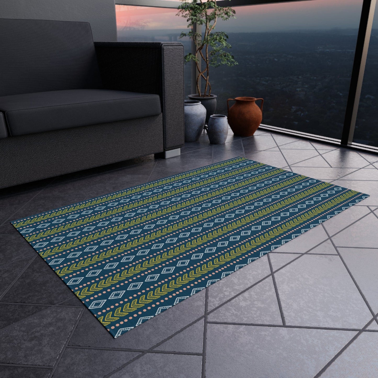 Green Blue Geometric Rug