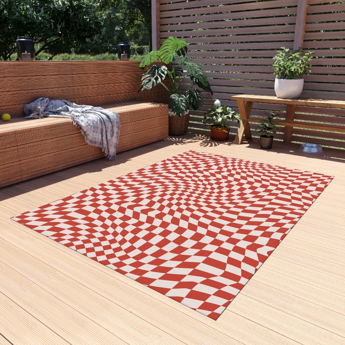 Groovy Red Checkered Rug