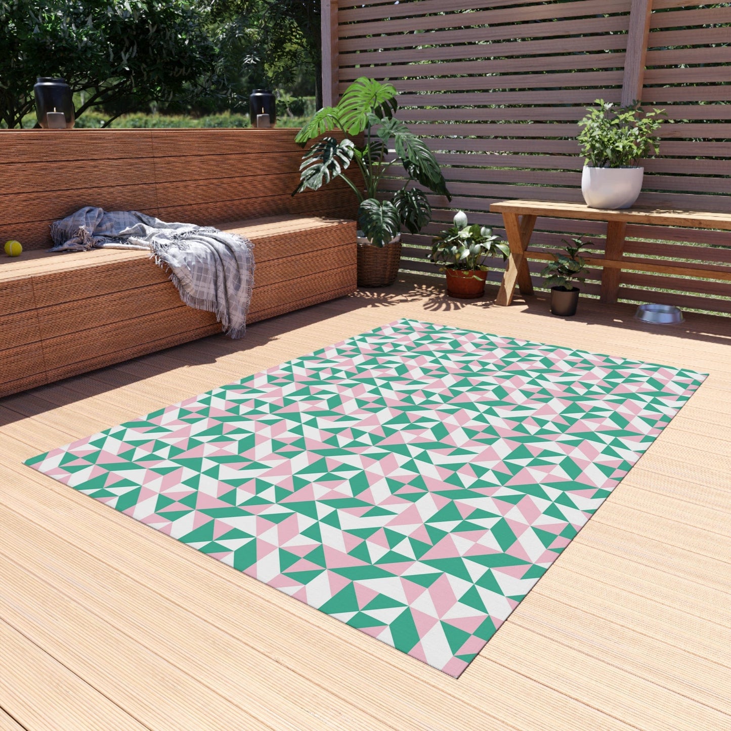 Green and Pink Geometric Rug