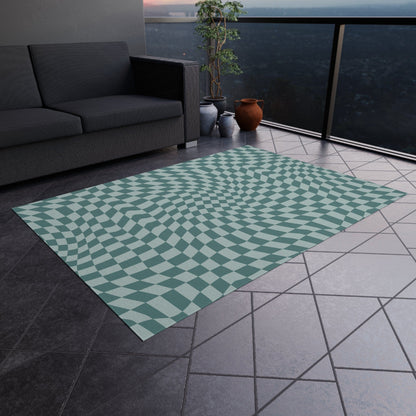 Groovy Blue Checkered Rug