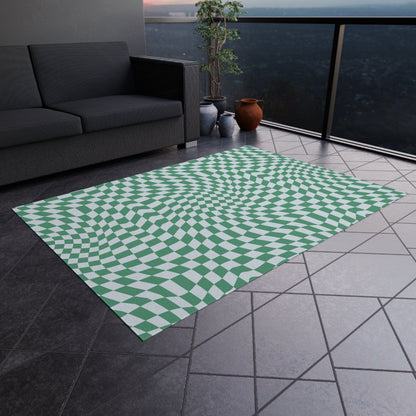 Retro Blue Checkered Rug