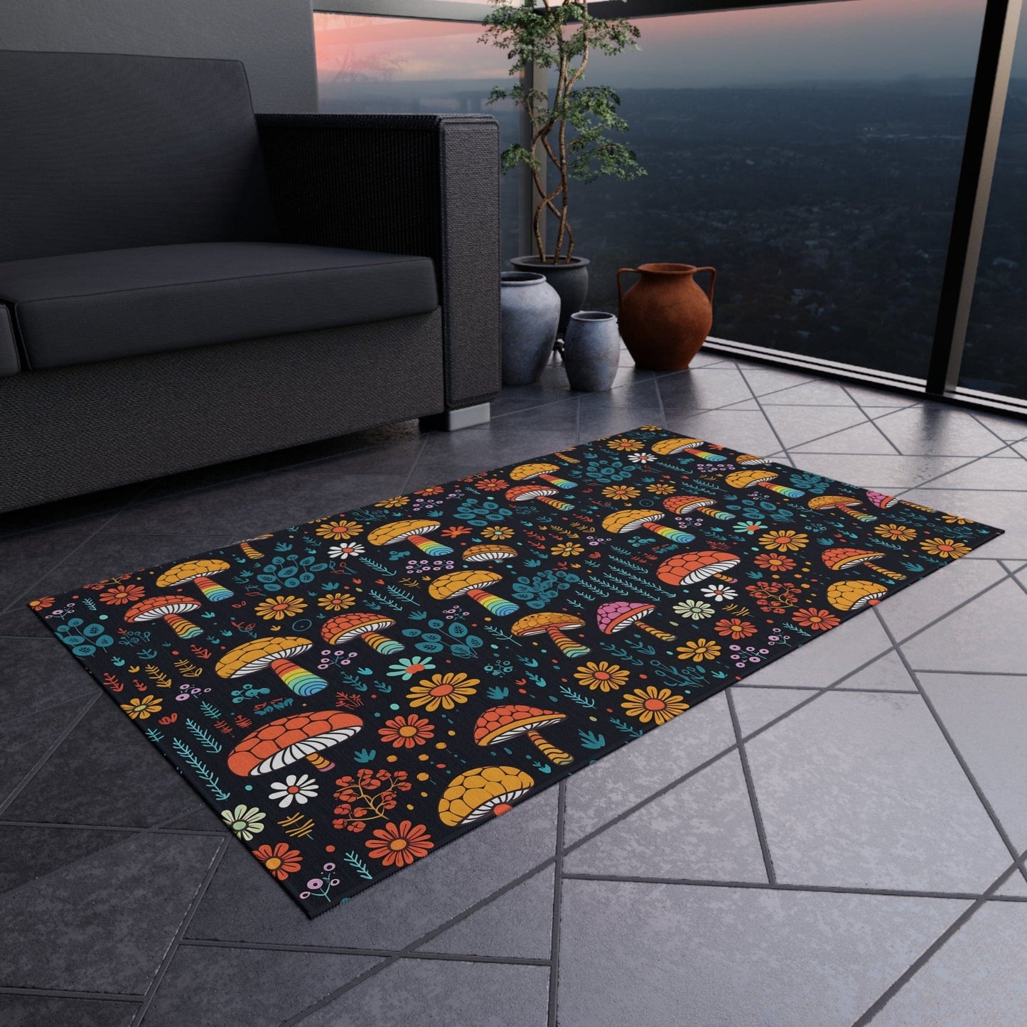 Colorful Mushroom Rug