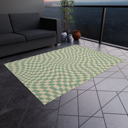 Groovy Teal Green Checkered Rug