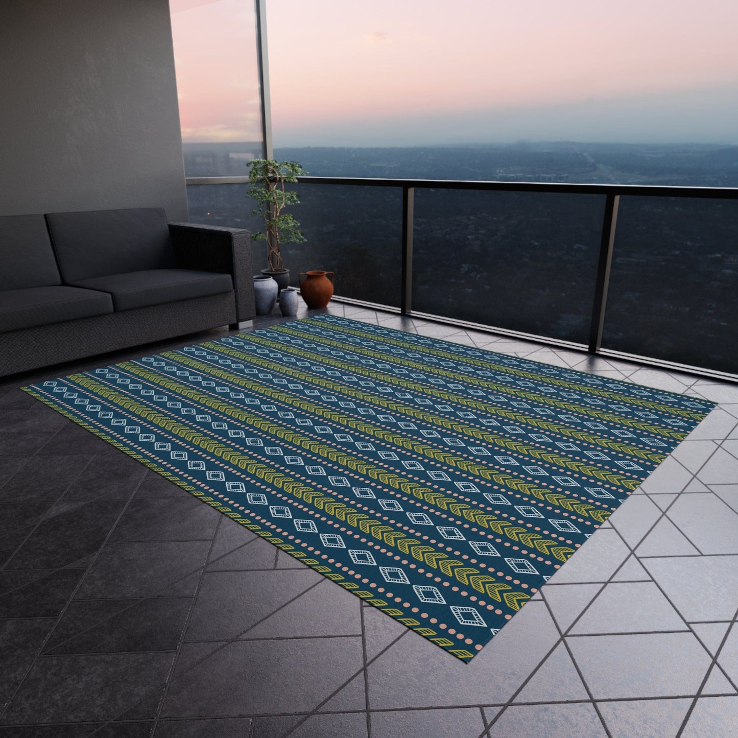 Green Blue Geometric Rug