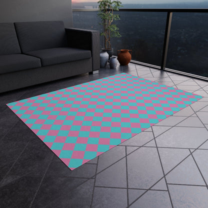 Blue Pink Checkered Rug