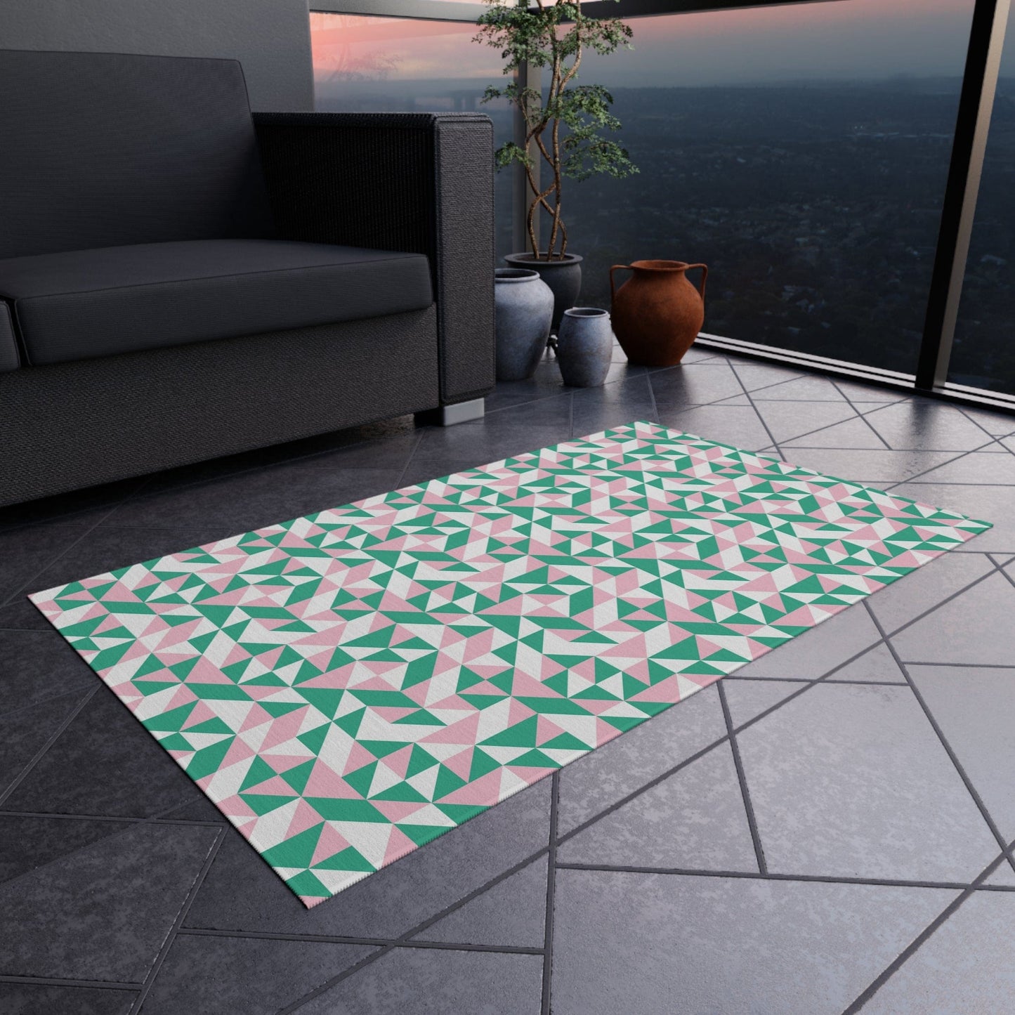 Green and Pink Geometric Rug