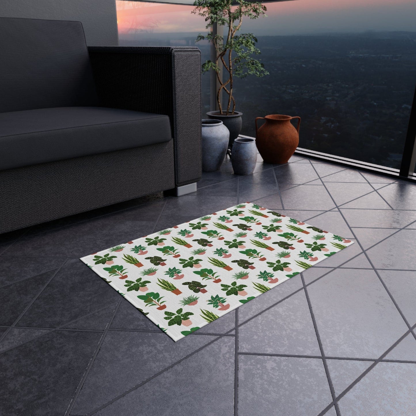 White Plant Rug