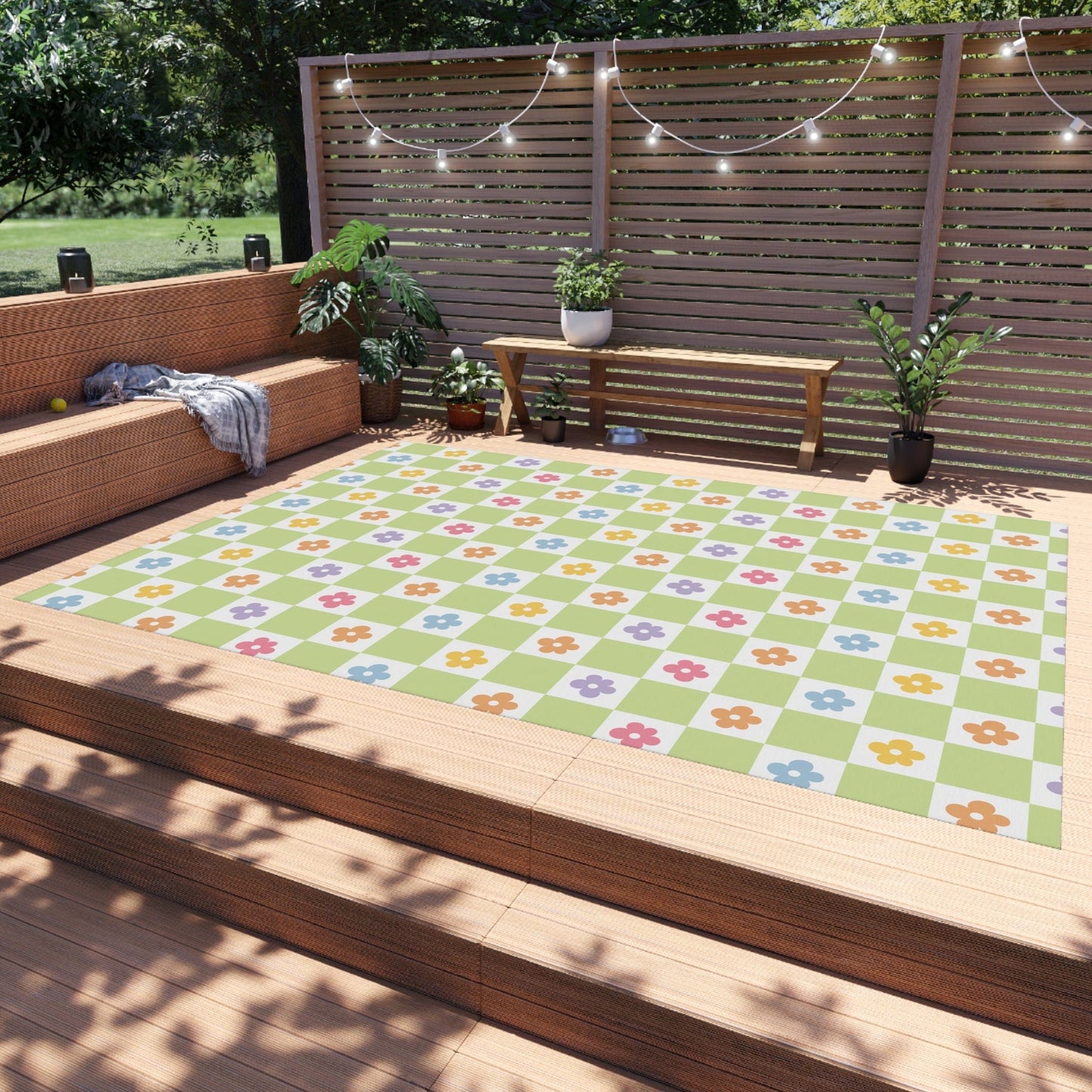 Colorful Retro Flower Rug