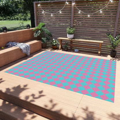 Blue Pink Checkered Rug