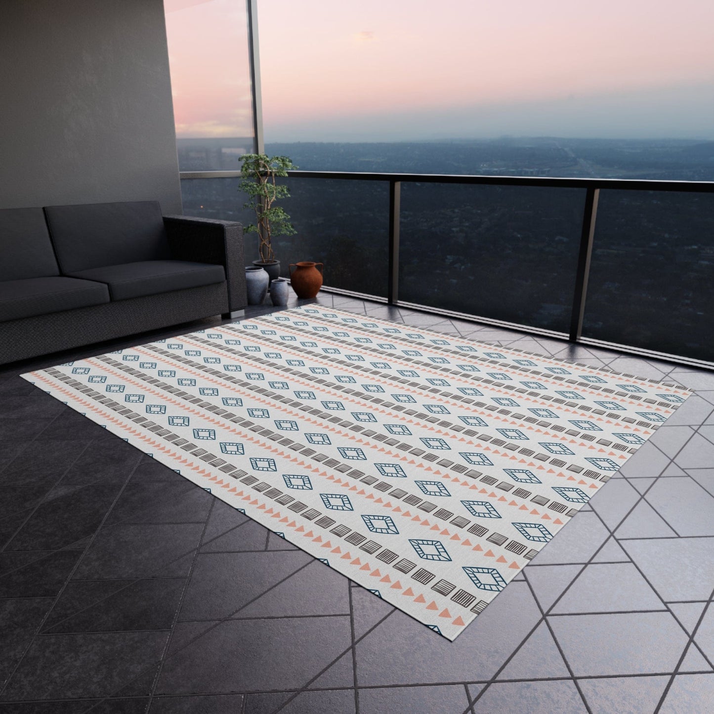 White Geometric Rug