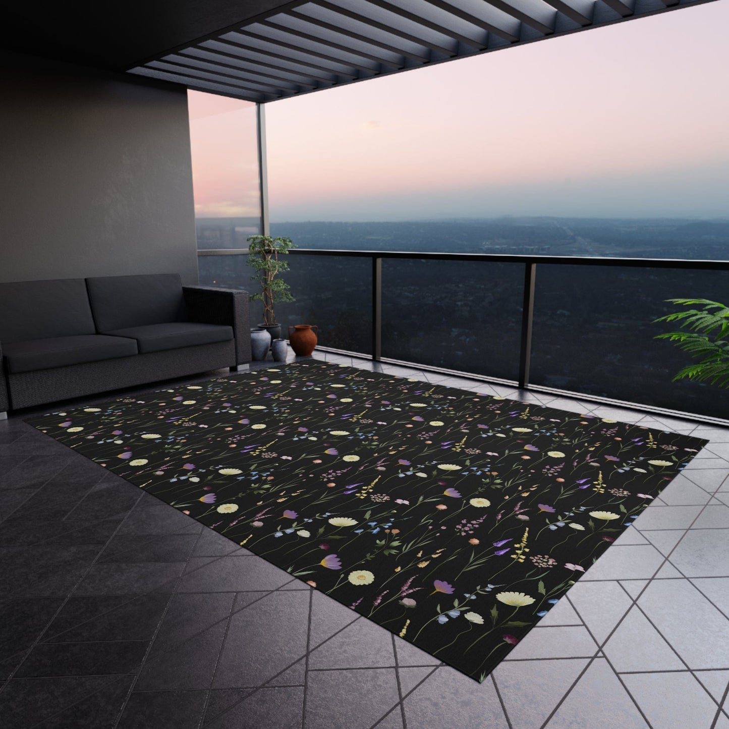 Colorful Dark Wildflower Rug