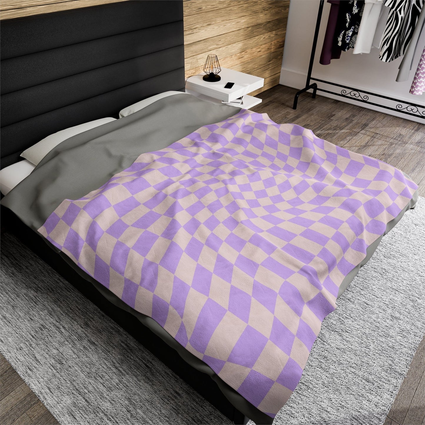 Retro Purple Checkered Throw Blanket