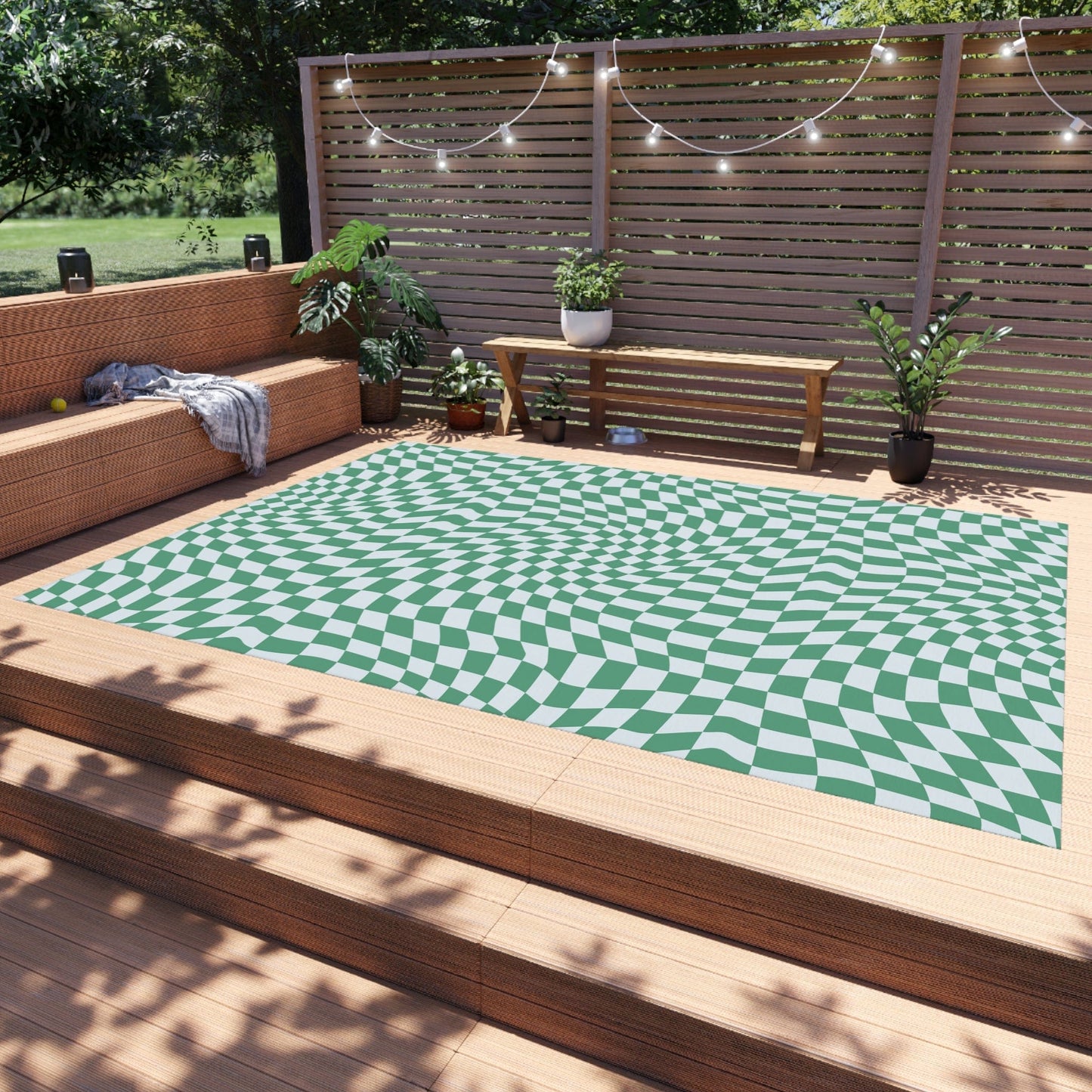 Retro Blue Checkered Rug