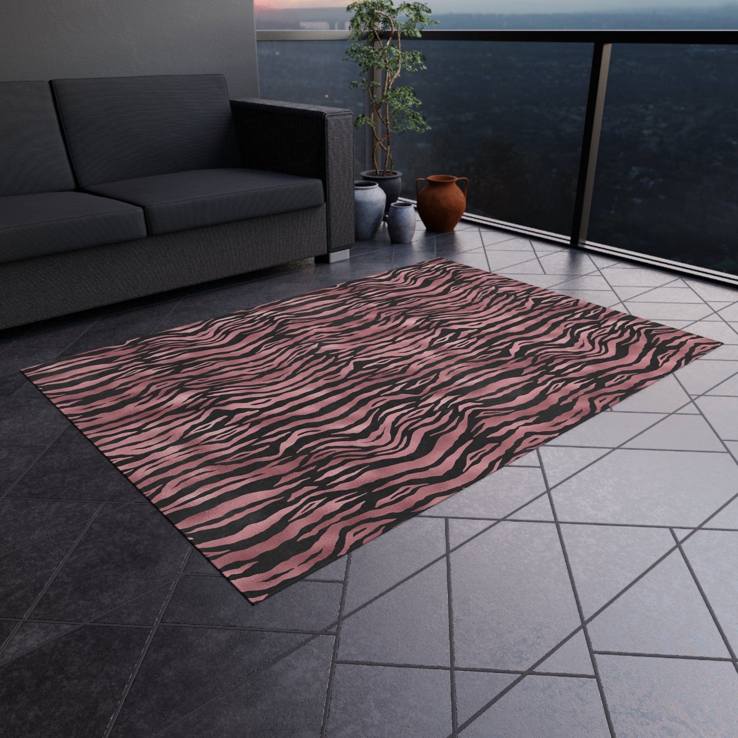 Pink Tiger Print Rug