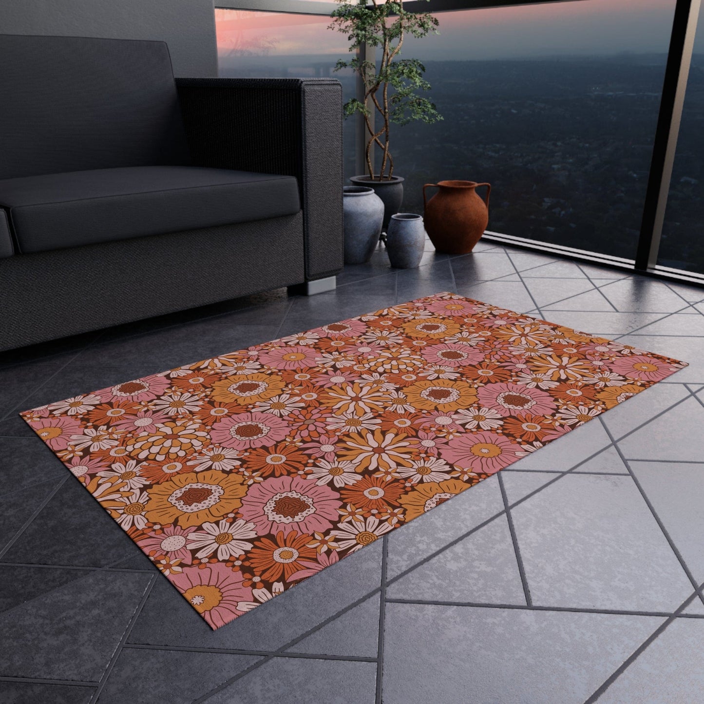 Pink Floral Groovy Rug