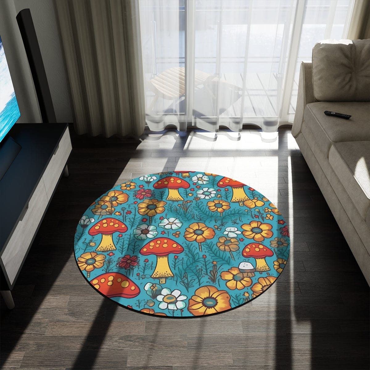 Colorful Mushroom Flower Rug