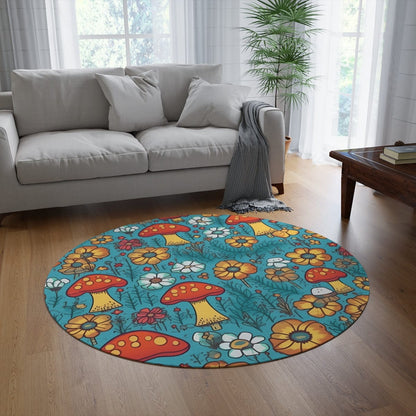 Colorful Mushroom Flower Rug