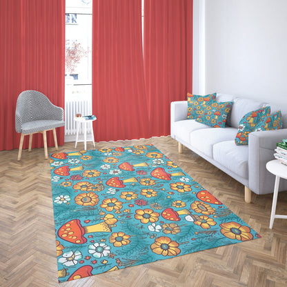 Colorful Mushroom Flower Rug