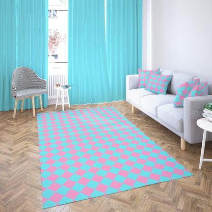 Blue Pink Checkered Rug