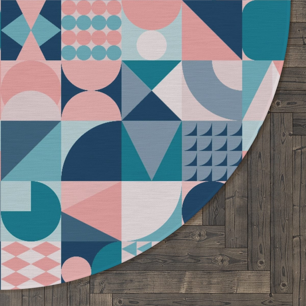 Blue and Pink Geometric Rug