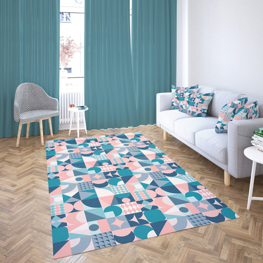 Blue and Pink Geometric Rug