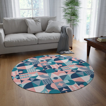 Blue and Pink Geometric Rug