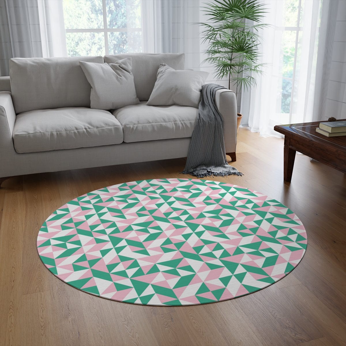 Green and Pink Geometric Rug