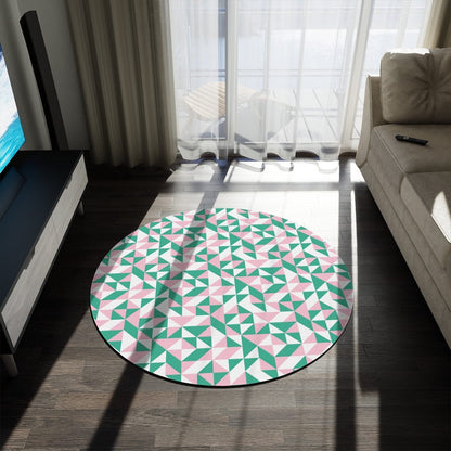 Green and Pink Geometric Rug