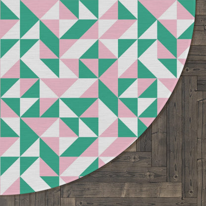 Green and Pink Geometric Rug