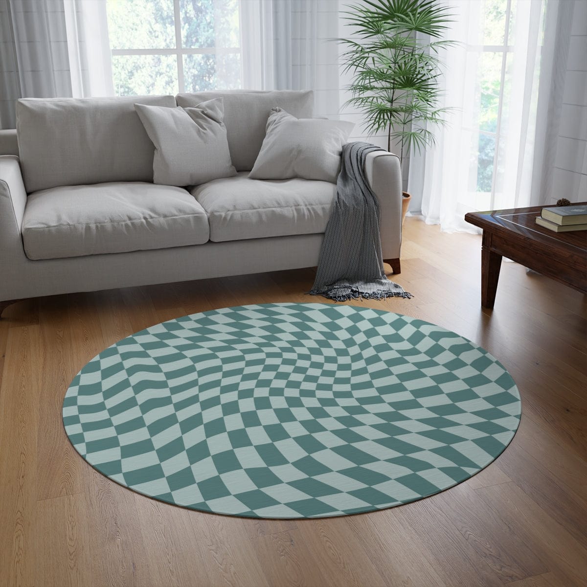 Groovy Blue Checkered Rug