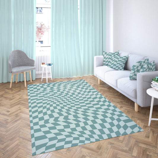 Groovy Blue Checkered Rug